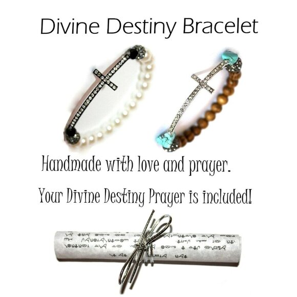 Its Your Divine Destiny Prayer Silver Plated Crystal Cross Stretch Bead Bracelet - Picture 9 of 15